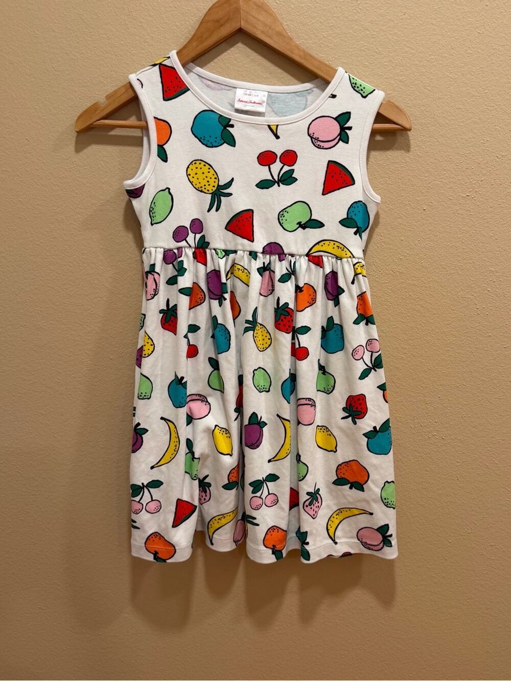 Hanna Andersson White Sleeveless Dress with Multicolor Fruit Print Girls 8